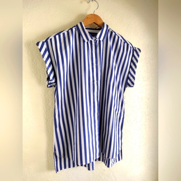 J. Crew Button-front tie-waist top in bold stripe cotton poplin - Picture 3 of 7